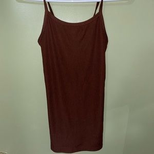 brown and black spaghetti strap + almost hip length
